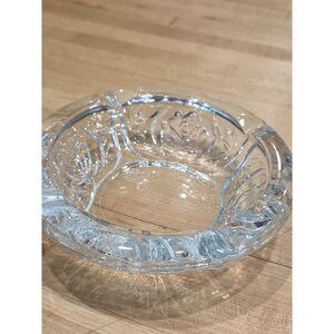 Vintage Clear Pressed Glass Rose Pattern Ashtray Heavy Round Trinket Dish 6 In